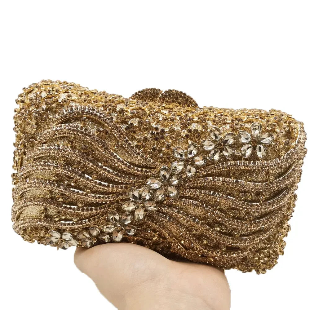 Boutique de fgg artesanal flor strass bolsas de embreagem para mulheres bolsas de noite, sacos de embreagem de cristal brilhante para festa de formatura