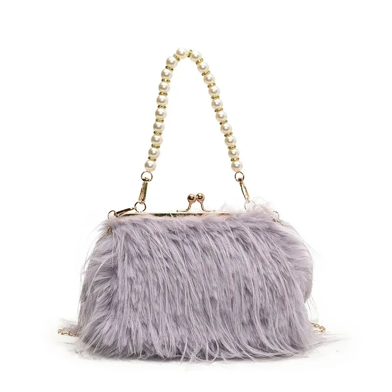 Bolsa feminina de pele sintética, bolsa de ombro felpuda, bolsa tiracolo, designer senhora, embreagem de concha, luxo, inverno, nova, 2022
