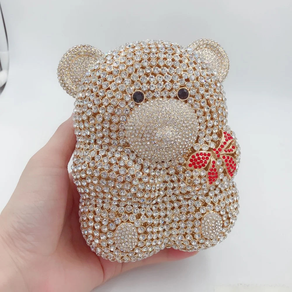 Urso de pelúcia dos desenhos animados strass saco vazio metal cristal jantar artesanal diamante bolsa feminina acessível glitter acolchoado crossbody