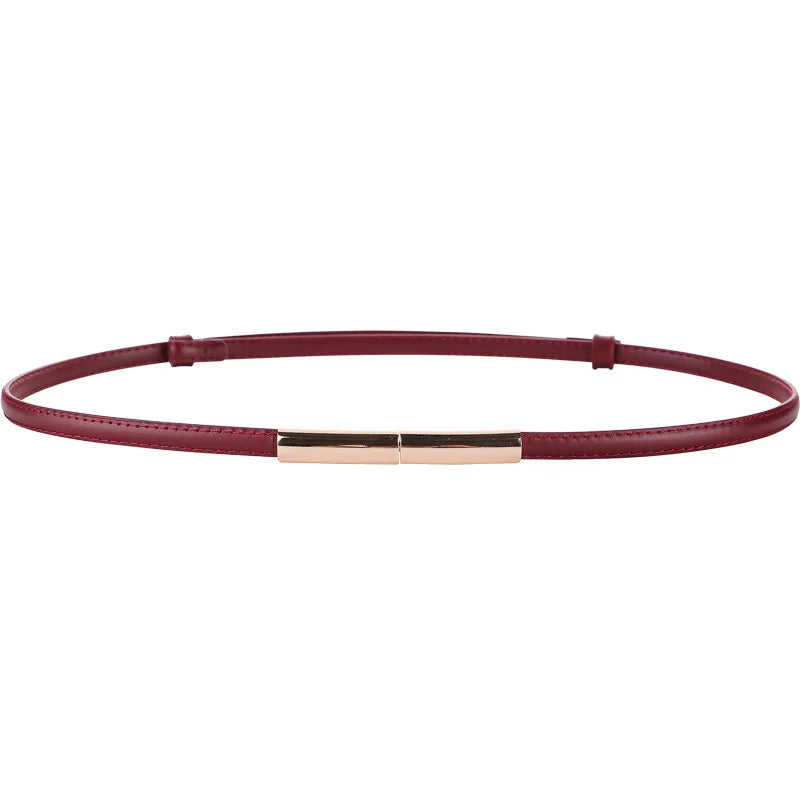 Novo cinto fino de luxo feminino moda doce cor couro genuíno fivela de ouro para vestido jeans decorativo senhora cintura