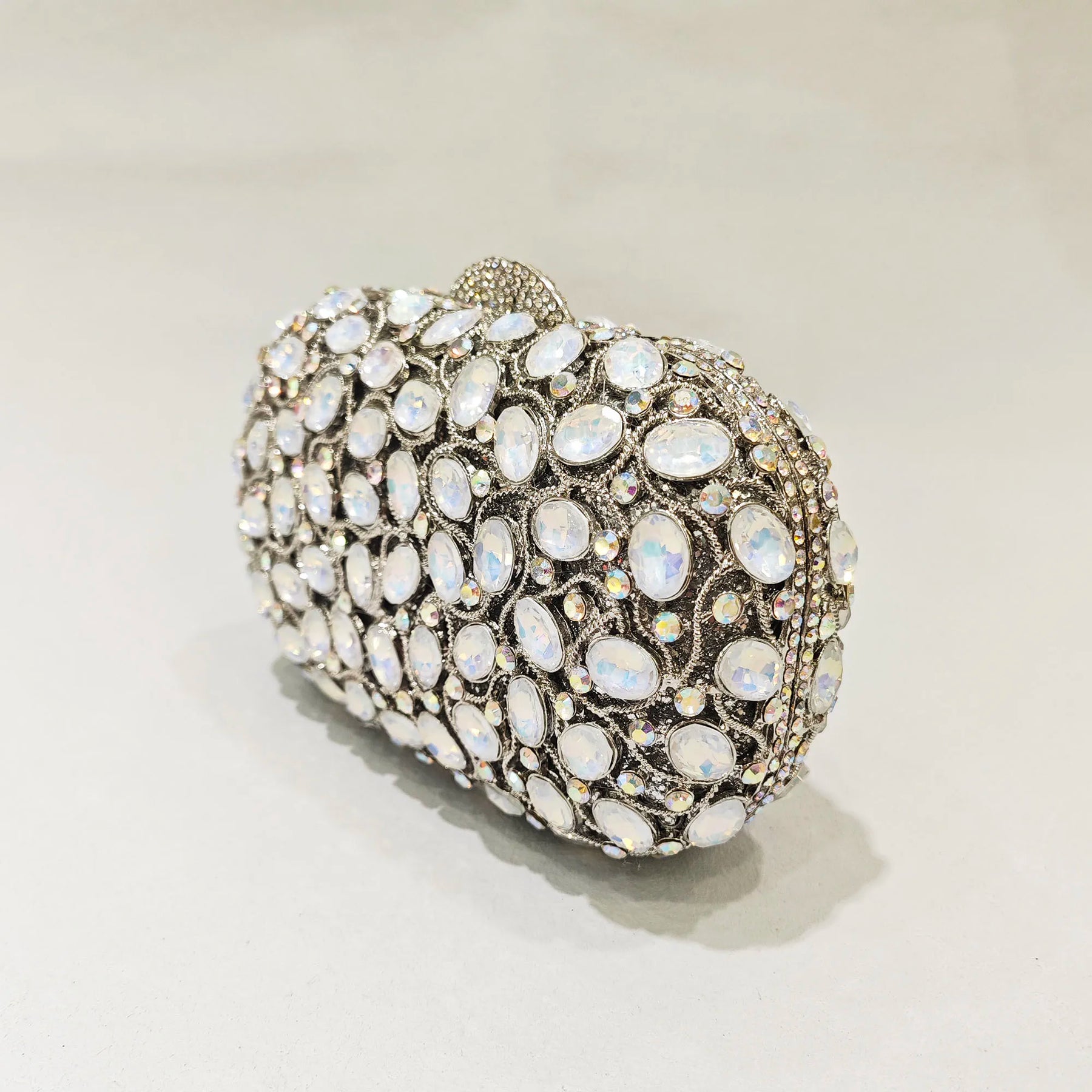 Embreagem de pedra clara branca e prateada para mulheres, bolsas de cristal, festa de casamento, bolsas de baile, embreagem nupcial de diamante