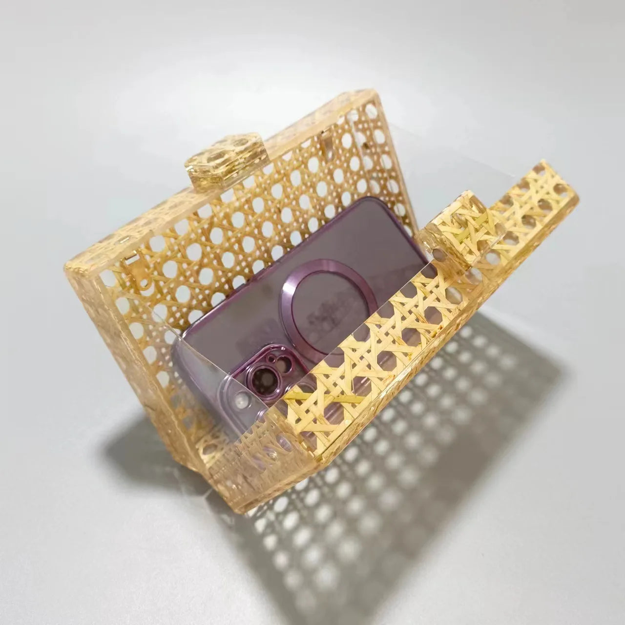 Bolsa de embreagem acrílica sólida Rattan branco para mulheres, bolsa de noite luxuosa, casual box, moda moda bolsas bolsa de festa, nova