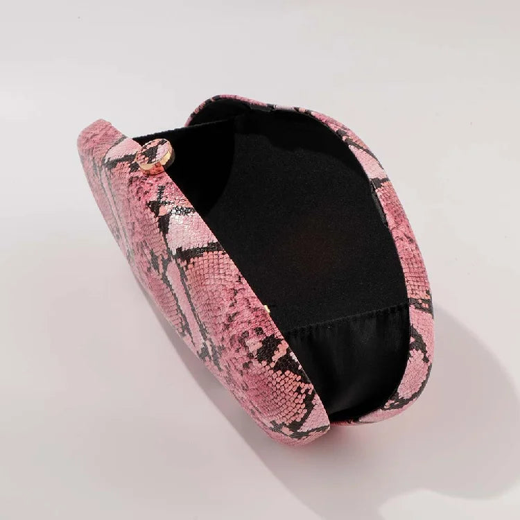 Festa à noite novo padrão de cobra embreagem moda bolsa forma especial crossbody saco couro do plutônio ombro carteiras feminino arco acrílico