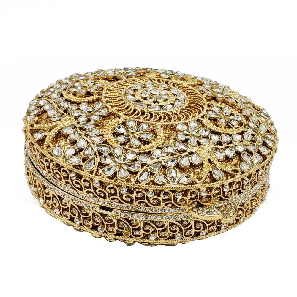 Boutique de fgg (em estoque) redondo circular oco para fora das mulheres cristal embreagem noite minaudiere saco casamento bolsa nupcial