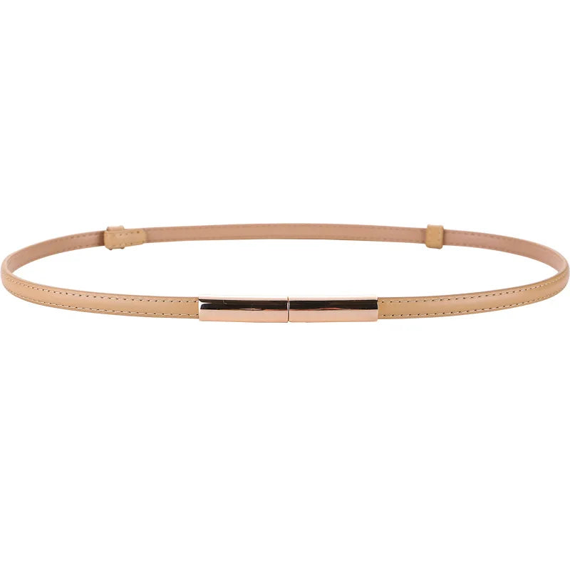 Novo cinto fino de luxo feminino moda doce cor couro genuíno fivela de ouro para vestido jeans decorativo senhora cintura