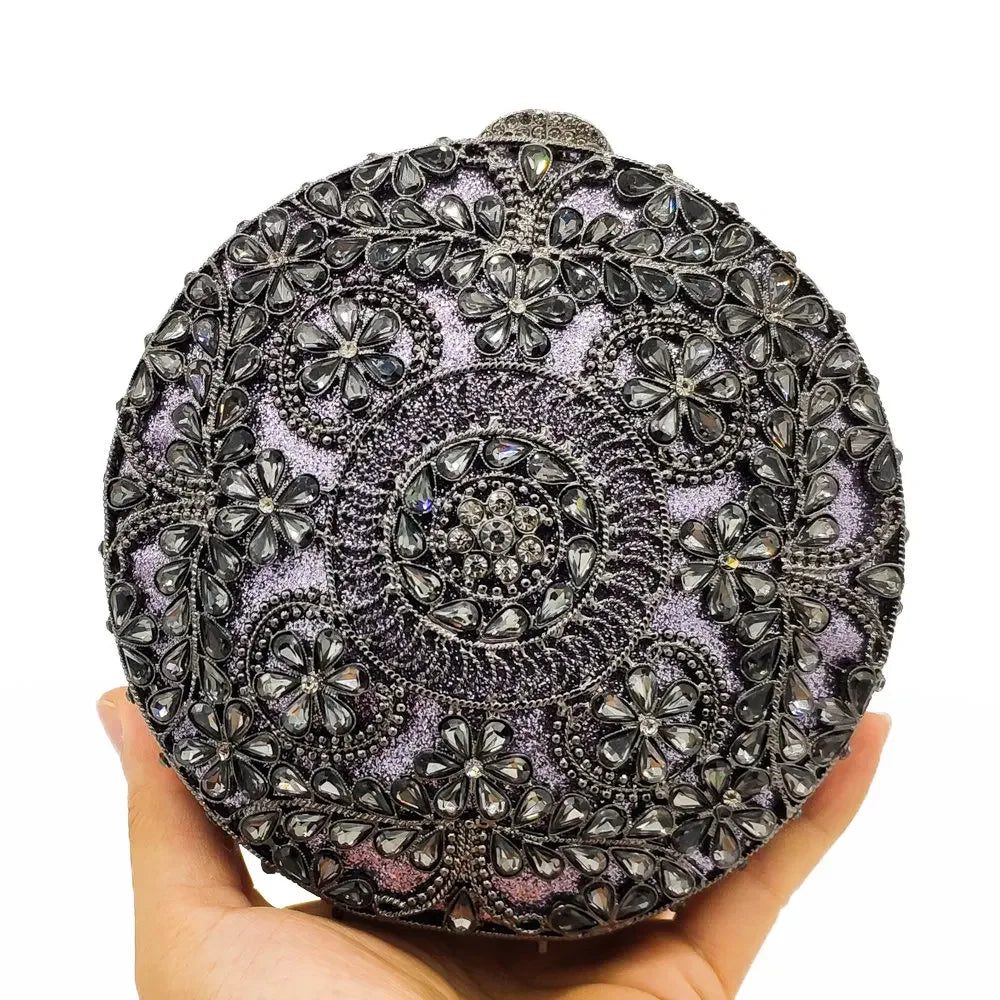 Boutique de fgg (em estoque) redondo circular oco para fora das mulheres cristal embreagem noite minaudiere saco casamento bolsa nupcial
