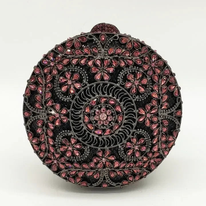 Boutique de fgg (em estoque) redondo circular oco para fora das mulheres cristal embreagem noite minaudiere saco casamento bolsa nupcial