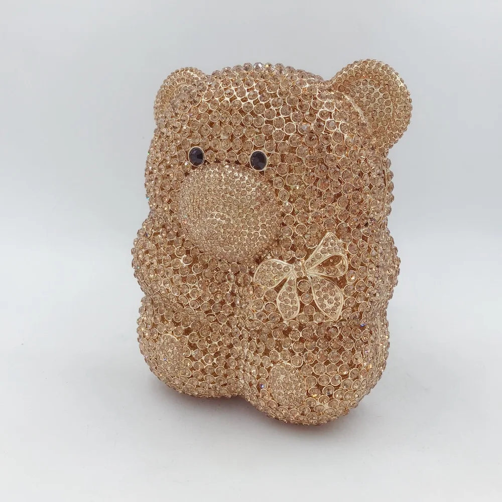 Urso de pelúcia dos desenhos animados strass saco vazio metal cristal jantar artesanal diamante bolsa feminina acessível glitter acolchoado crossbody