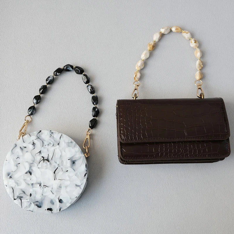 Corrente frisada destacável para mulheres, bolsa acrílica, alça de ombro, corrente, branca, monocromática, destacável, luxo, nova moda