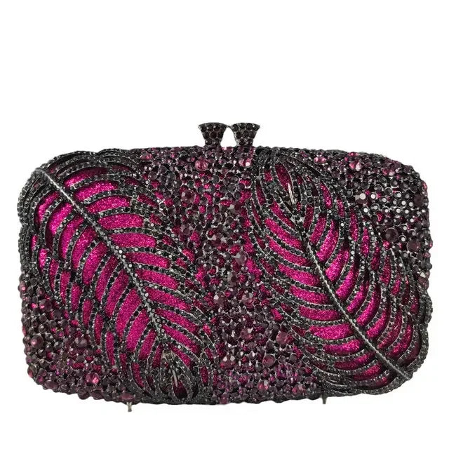 Boutique de fgg roxo cristal noite sacos embreagem feminino formal festa folha strass bolsas nupcial casamento minaudiere bolsa