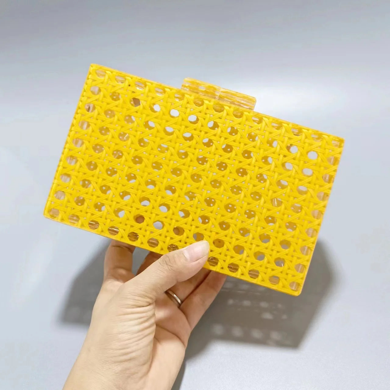 Bolsa de embreagem acrílica sólida Rattan branco para mulheres, bolsa de noite luxuosa, casual box, moda moda bolsas bolsa de festa, nova