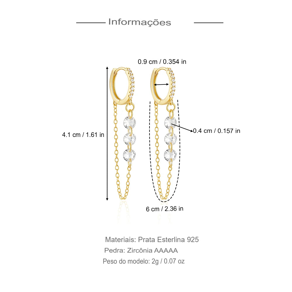 Brinco Prata/Ouro Esterlina e Zircônia