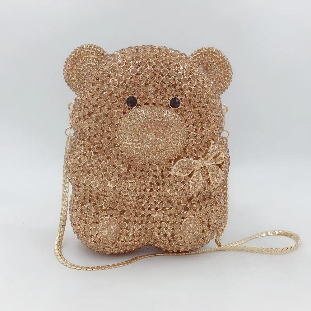 Urso de pelúcia dos desenhos animados strass saco vazio metal cristal jantar artesanal diamante bolsa feminina acessível glitter acolchoado crossbody
