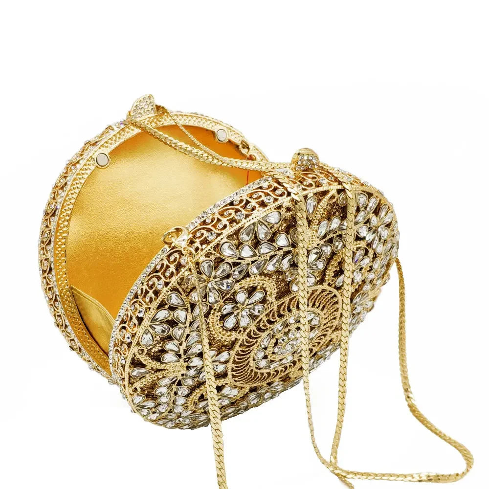 Boutique de fgg (em estoque) redondo circular oco para fora das mulheres cristal embreagem noite minaudiere saco casamento bolsa nupcial
