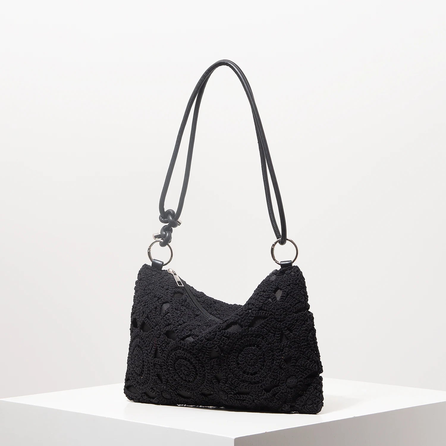 Sacolas de ombro de tricô oco com padrão para mulheres, bolsas de praia boho para mulheres, roupas de férias, bolsa de guê (padrão aleatório)