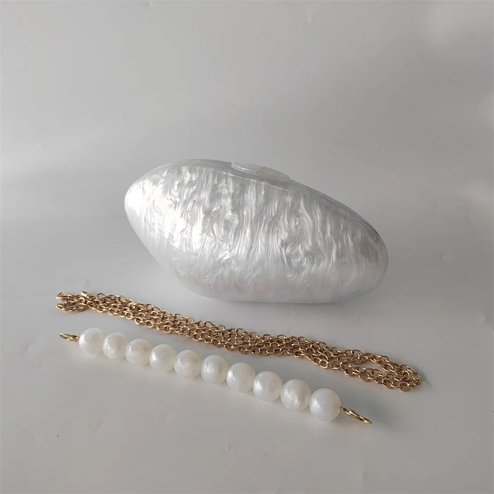Embreagens de caixa de acrílico branco perolado feminino, mini carteira, forma irregular, festa noturna, viagem, bolsas Gilr, bolsa para mulheres