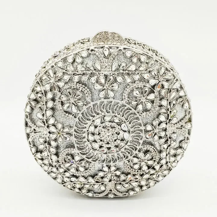 Boutique de fgg (em estoque) redondo circular oco para fora das mulheres cristal embreagem noite minaudiere saco casamento bolsa nupcial