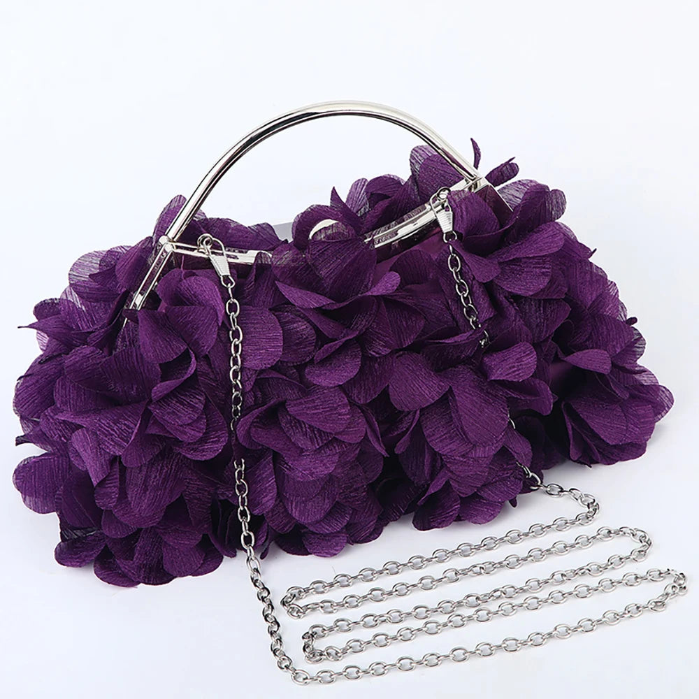 Flor noite bolsa de embreagem estilo doce floral casamento romântico nupcial bolsa alça metal banquete jantar vestido sacos com corrente