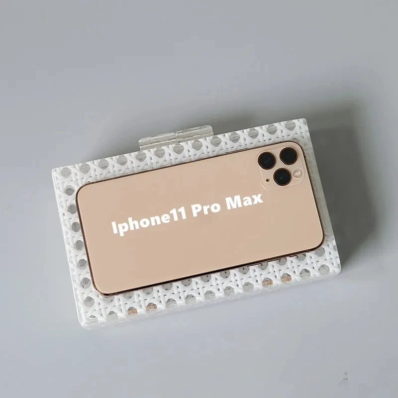 Bolsa de embreagem acrílica sólida Rattan branco para mulheres, bolsa de noite luxuosa, casual box, moda moda bolsas bolsa de festa, nova