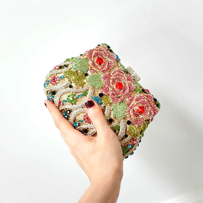 Moda menina multi cor rosa diamante bolsa de embreagem feminina sacos de cristal noite festa casamento bolsa nupcial metal minaudiere