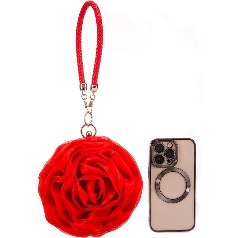 Rose forma saco de noite para mulheres, embreagem, bolsa, cetim bolsa, casamento, festa, bolsa, romance, clara