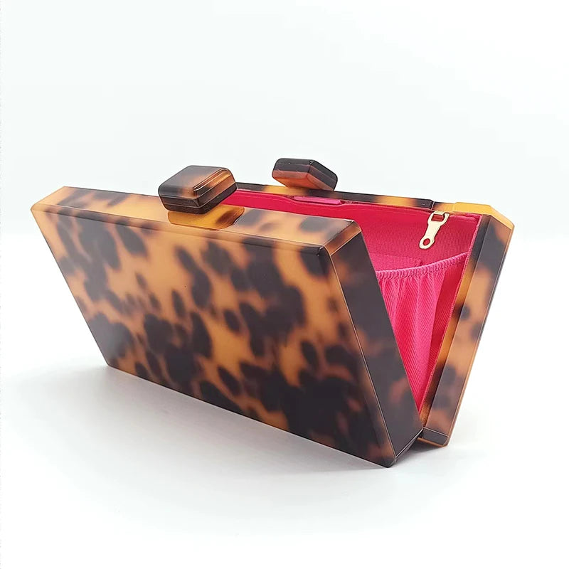 Marca de luxo bolsa embreagem do vintage âmbar leopardo impressão padrão acrílico saco elegante senhora festa casamento corrente sacos ombro carteiras