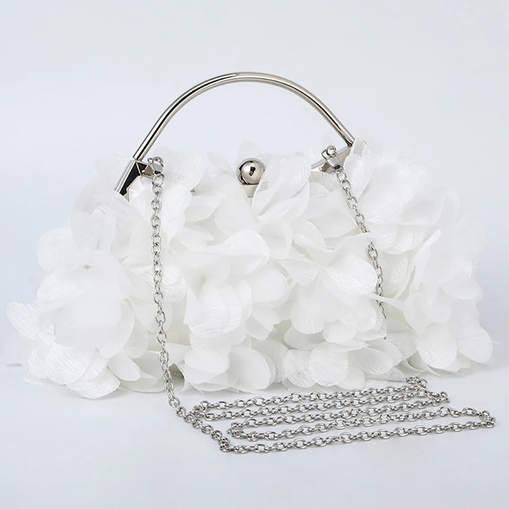 Flor noite bolsa de embreagem estilo doce floral casamento romântico nupcial bolsa alça metal banquete jantar vestido sacos com corrente