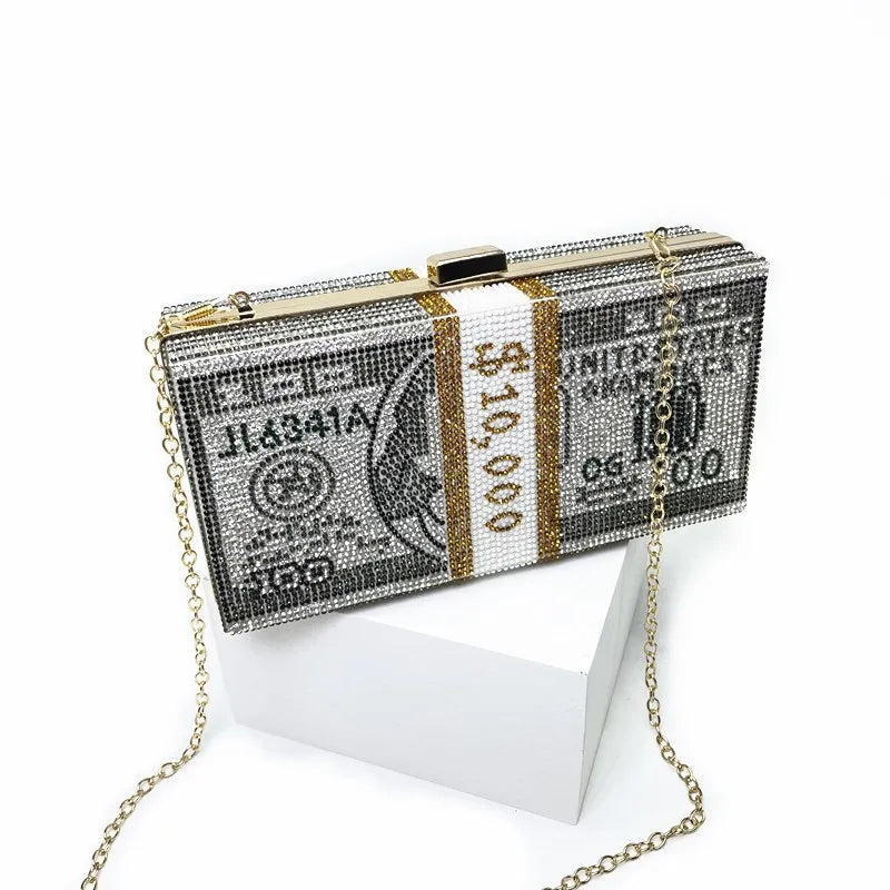 Bolsa Rhinestone Criativa, Embreagem de dinheiro, Pilha Sacos de Dinheiro, Bolsas de noite, Ombro Saco De Jantar De Casamento, Nova Moda, 10000 Dólares
