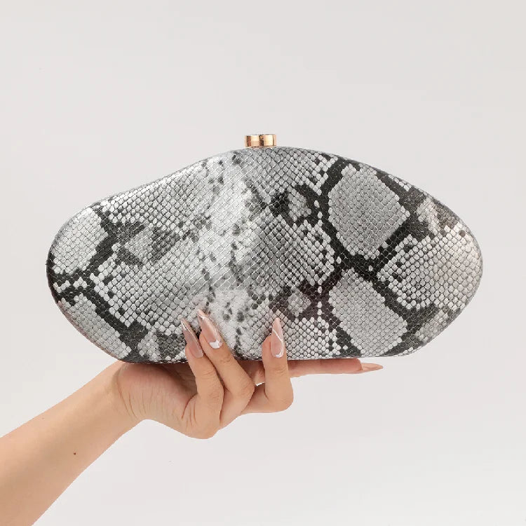 Festa à noite novo padrão de cobra embreagem moda bolsa forma especial crossbody saco couro do plutônio ombro carteiras feminino arco acrílico