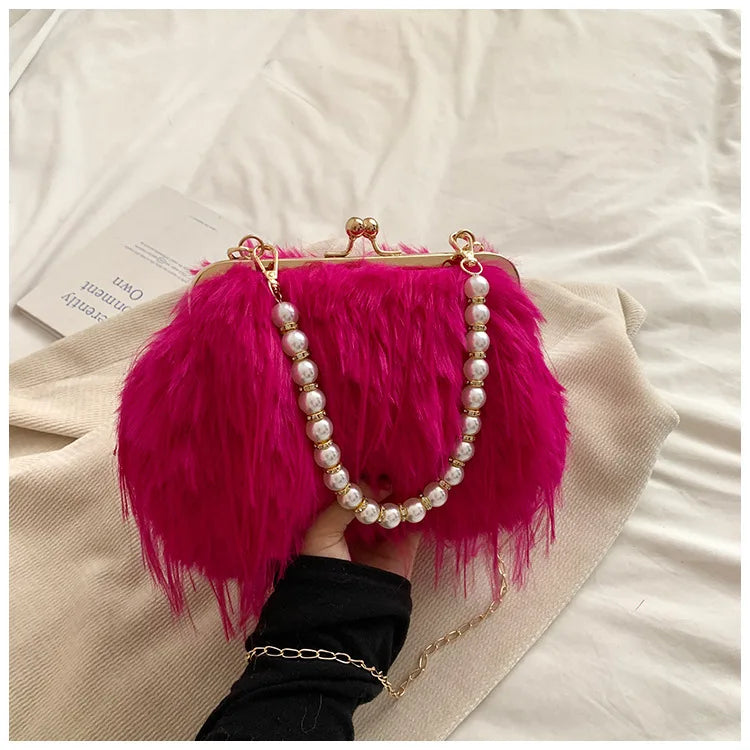 Bolsa feminina de pele sintética, bolsa de ombro felpuda, bolsa tiracolo, designer senhora, embreagem de concha, luxo, inverno, nova, 2022