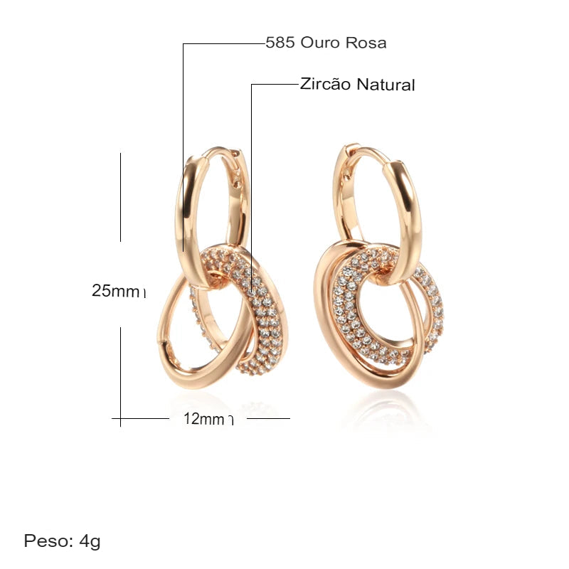 Brincos dourado com zircônia e pêndulos circulares