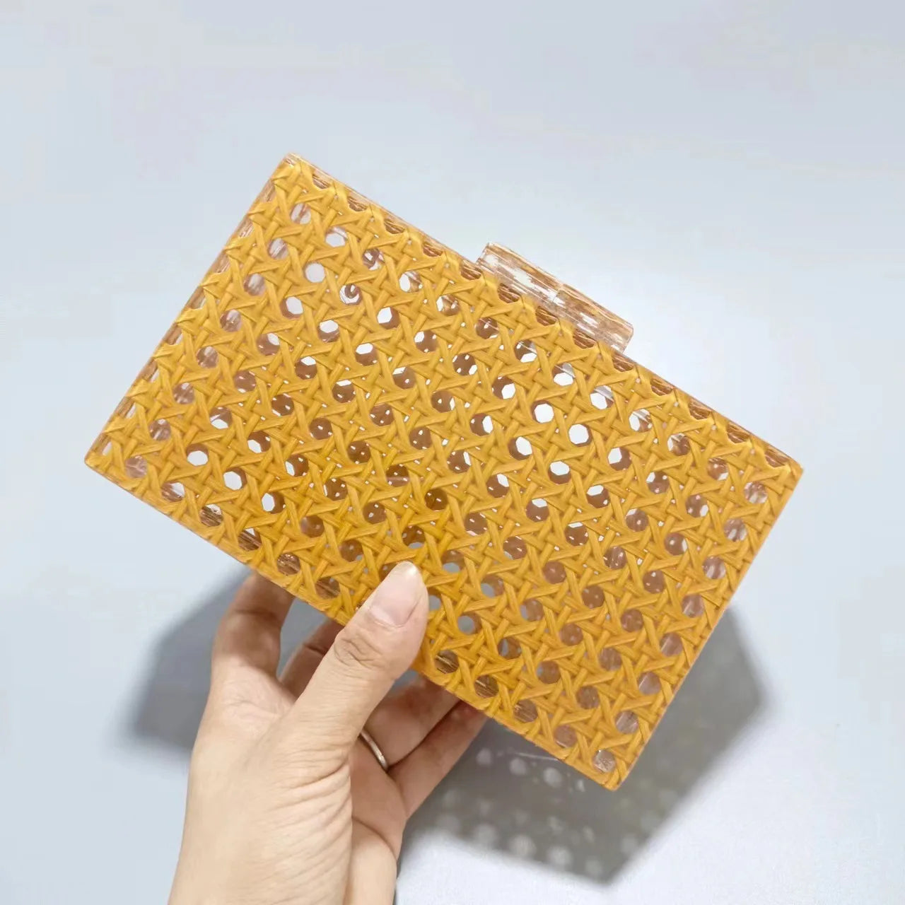 Bolsa de embreagem acrílica sólida Rattan branco para mulheres, bolsa de noite luxuosa, casual box, moda moda bolsas bolsa de festa, nova