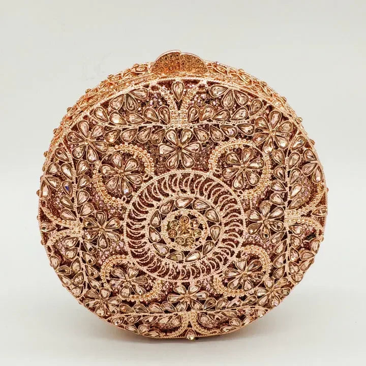 Boutique de fgg (em estoque) redondo circular oco para fora das mulheres cristal embreagem noite minaudiere saco casamento bolsa nupcial