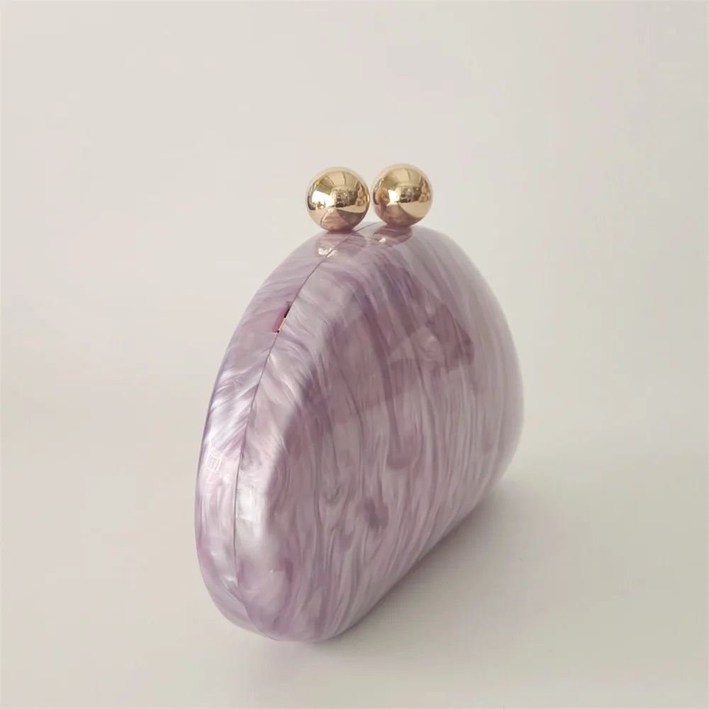 Oval roxo Shell bolsas acrílicas para mulheres, bolsas, ombro, bolsa crossbody com corrente, bolsa de embreagem, bolsas para festa de casamento