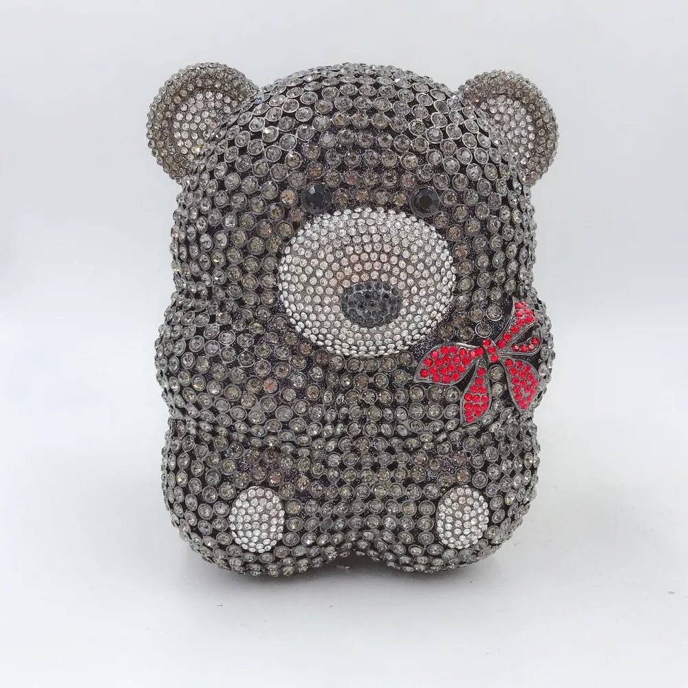 Urso de pelúcia dos desenhos animados strass saco vazio metal cristal jantar artesanal diamante bolsa feminina acessível glitter acolchoado crossbody