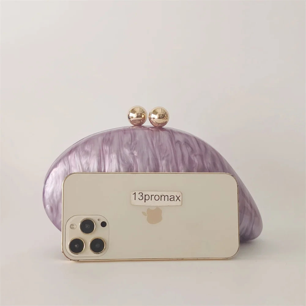 Oval roxo Shell bolsas acrílicas para mulheres, bolsas, ombro, bolsa crossbody com corrente, bolsa de embreagem, bolsas para festa de casamento
