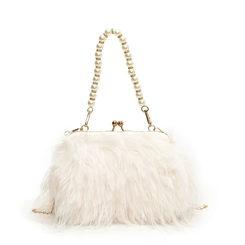 Bolsa feminina de pele sintética, bolsa de ombro felpuda, bolsa tiracolo, designer senhora, embreagem de concha, luxo, inverno, nova, 2022