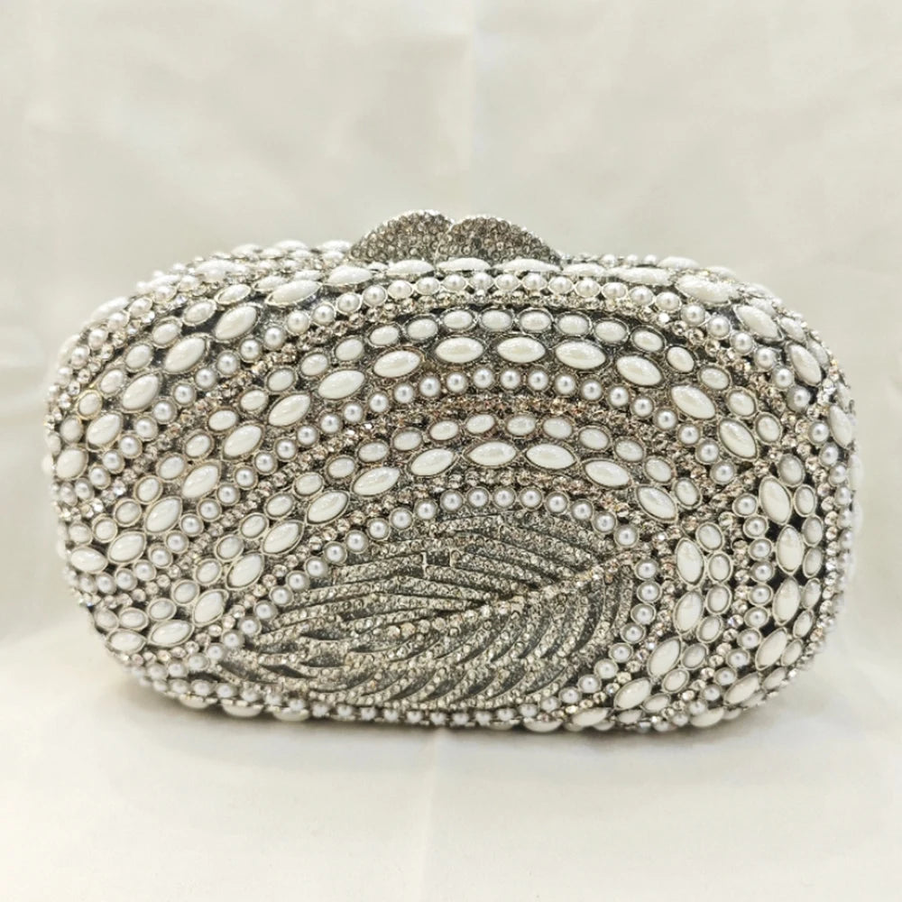 Pérola diamante noite embreagens formal casamento folhas bolsas diamante bolsas femininas de metal duro senhora bolsas jantar nupcial embreagem