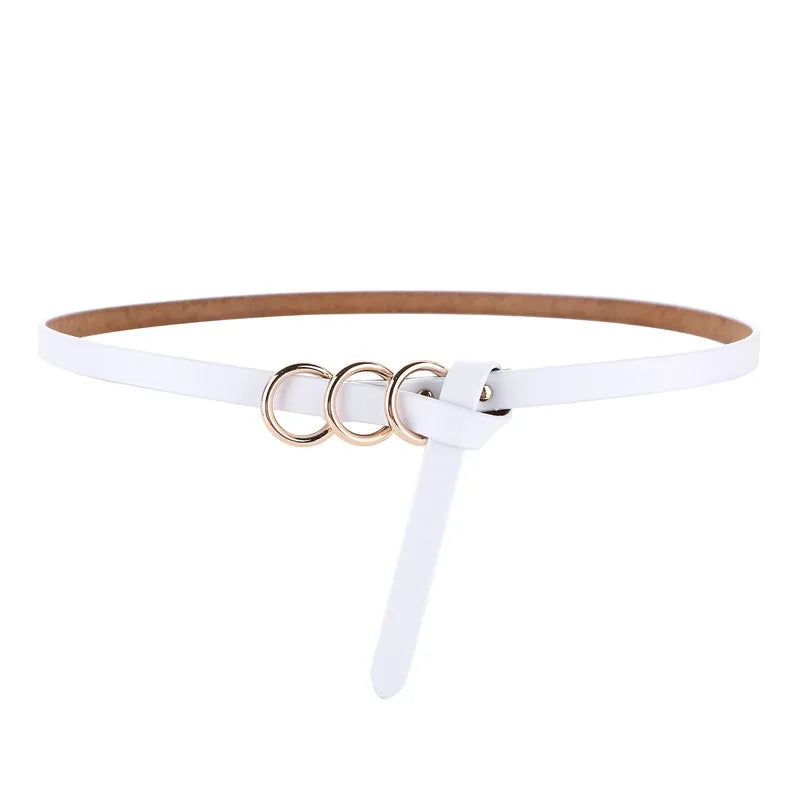 Moda versátil cinto feminino e três anéis fivela de liga decoração elegante e bonita