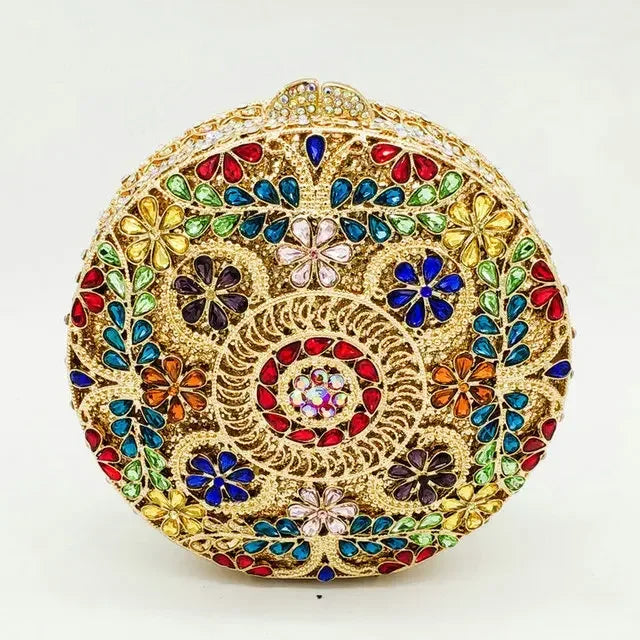 Boutique de fgg (em estoque) redondo circular oco para fora das mulheres cristal embreagem noite minaudiere saco casamento bolsa nupcial