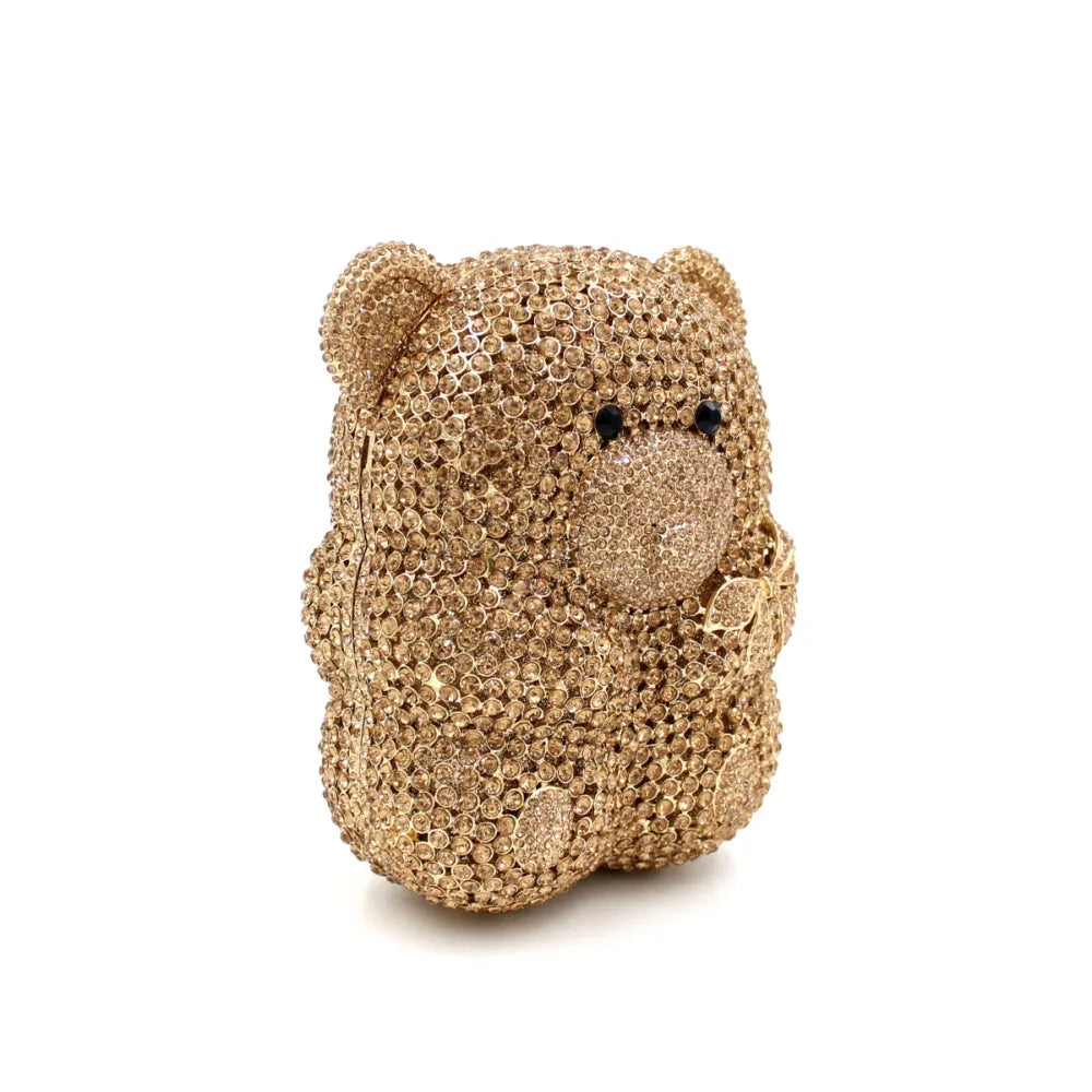 Urso de pelúcia dos desenhos animados strass saco vazio metal cristal jantar artesanal diamante bolsa feminina acessível glitter acolchoado crossbody