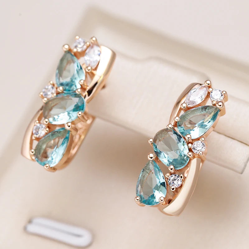 Brincos Blue Zircon Estilo Étnico Ouro