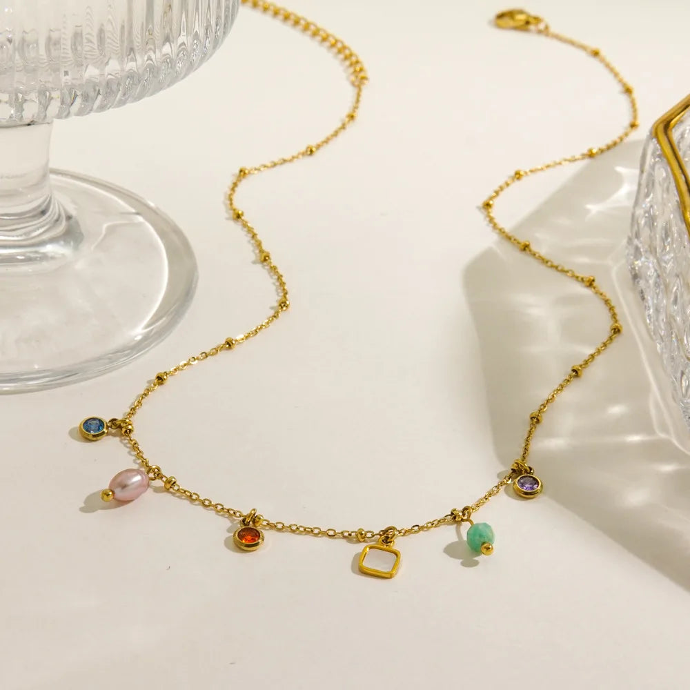 V. Aço inoxidável moda borla natural pérola concha colar de pedra natural feminino jóias estéticas