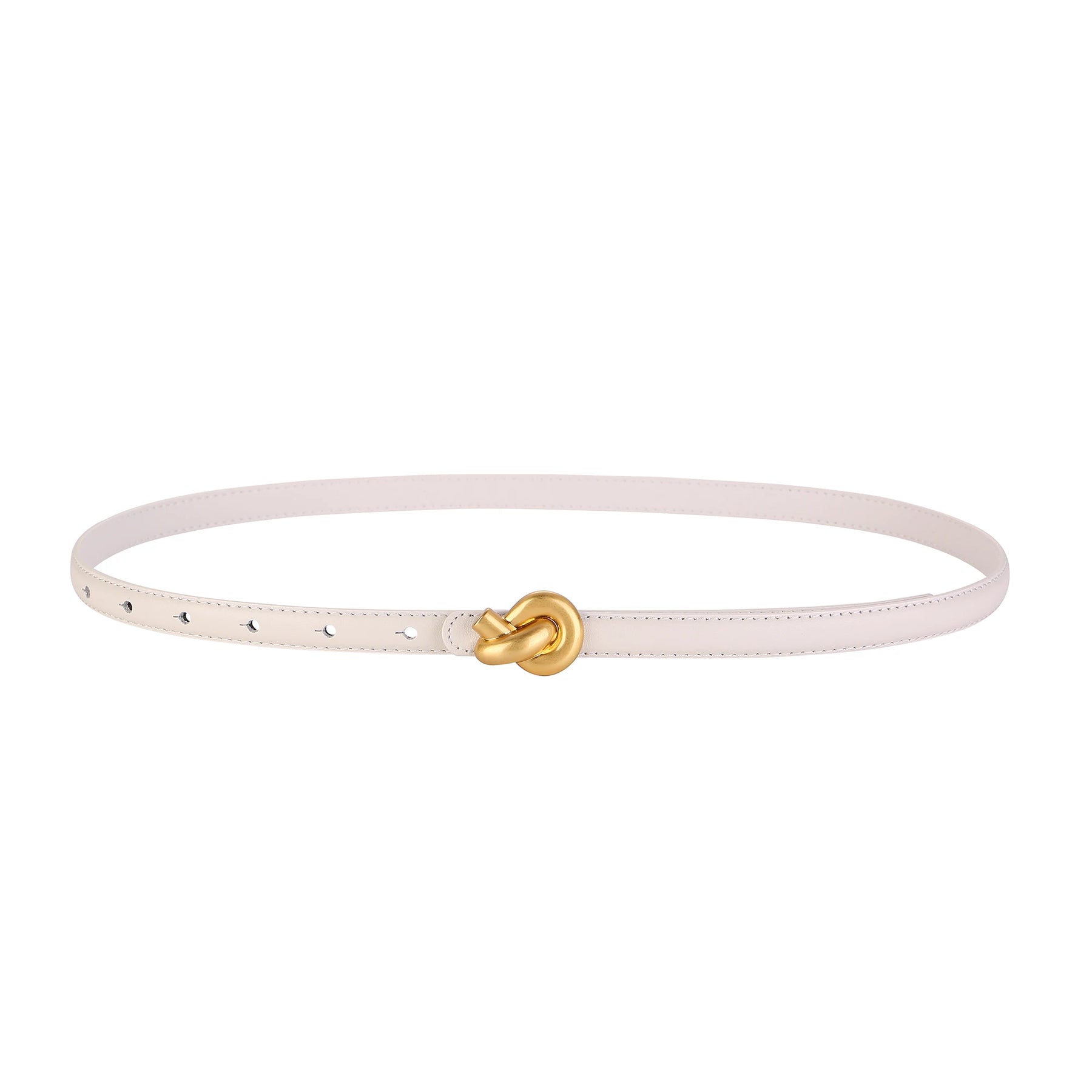 Cinto de moda feminina de couro genuíno premium com fivela de nó de metal de alta qualidade para vestidos e jeans