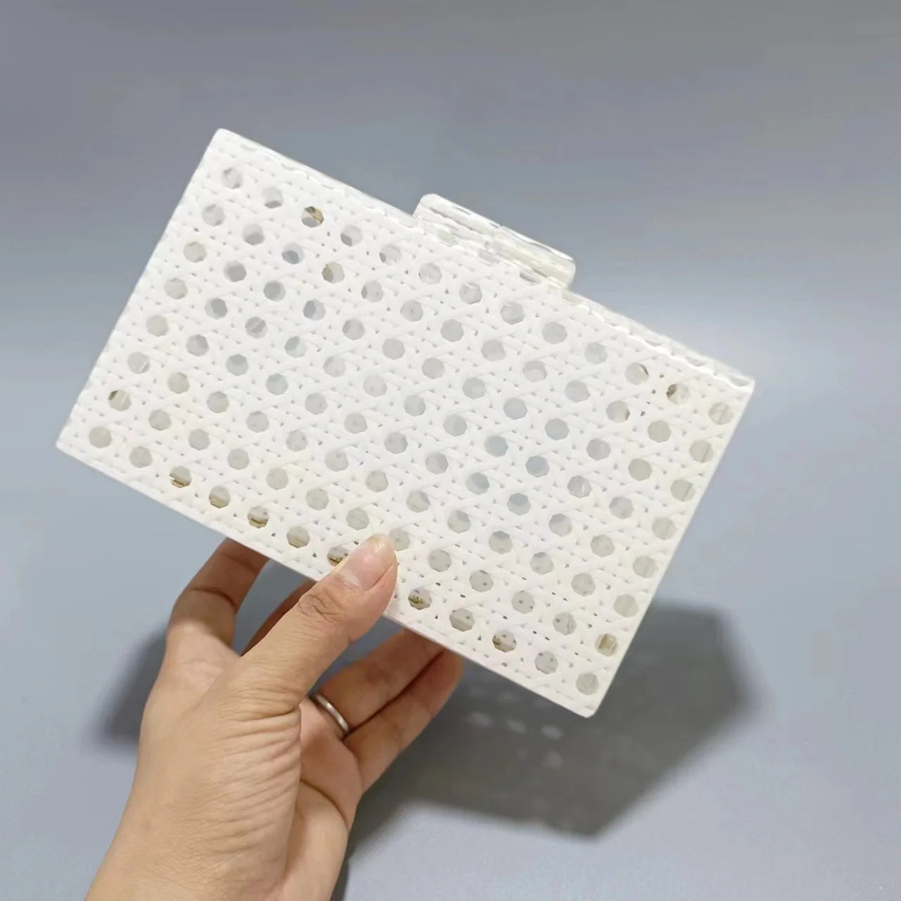 Bolsa de embreagem acrílica sólida Rattan branco para mulheres, bolsa de noite luxuosa, casual box, moda moda bolsas bolsa de festa, nova