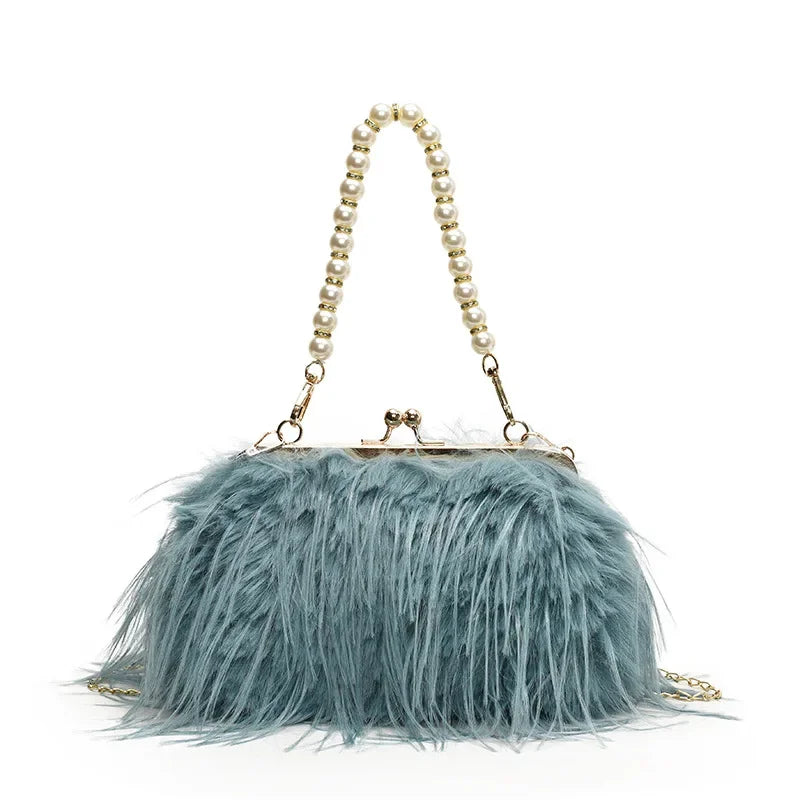 Bolsa feminina de pele sintética, bolsa de ombro felpuda, bolsa tiracolo, designer senhora, embreagem de concha, luxo, inverno, nova, 2022