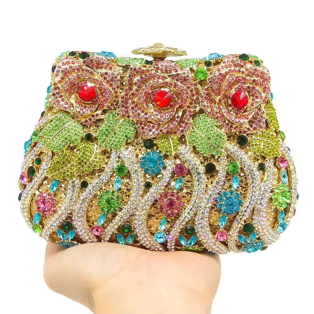 Boutique de fgg elegante feminino flor bolsas de noite cristal bolsa embreagem formal festa casamento nupcial strass bolsa embreagem