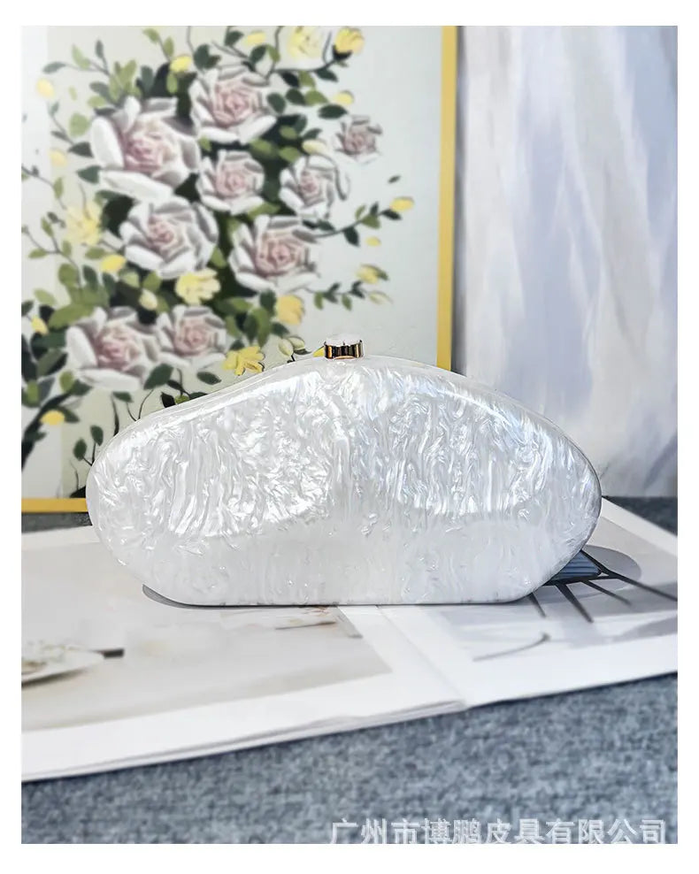 2024 outono nova moda acrílico portátil noite banquete saco de ondulação de água padrão deformado pedra ombro único inclinação cruz