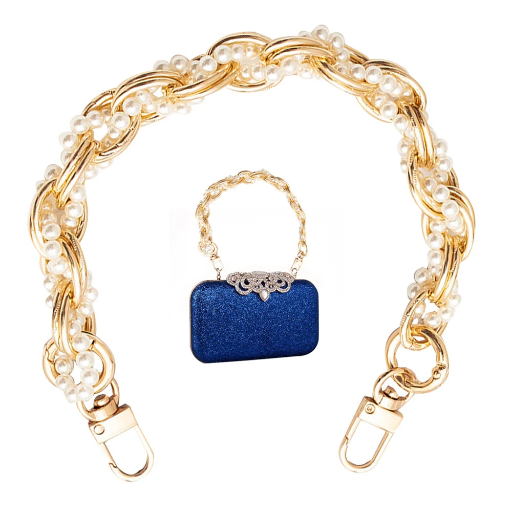 Vintage pérola saco alça bolsa alças saco de embreagem acessórios metal pérola telefone cordão substituição alças saco ferragem