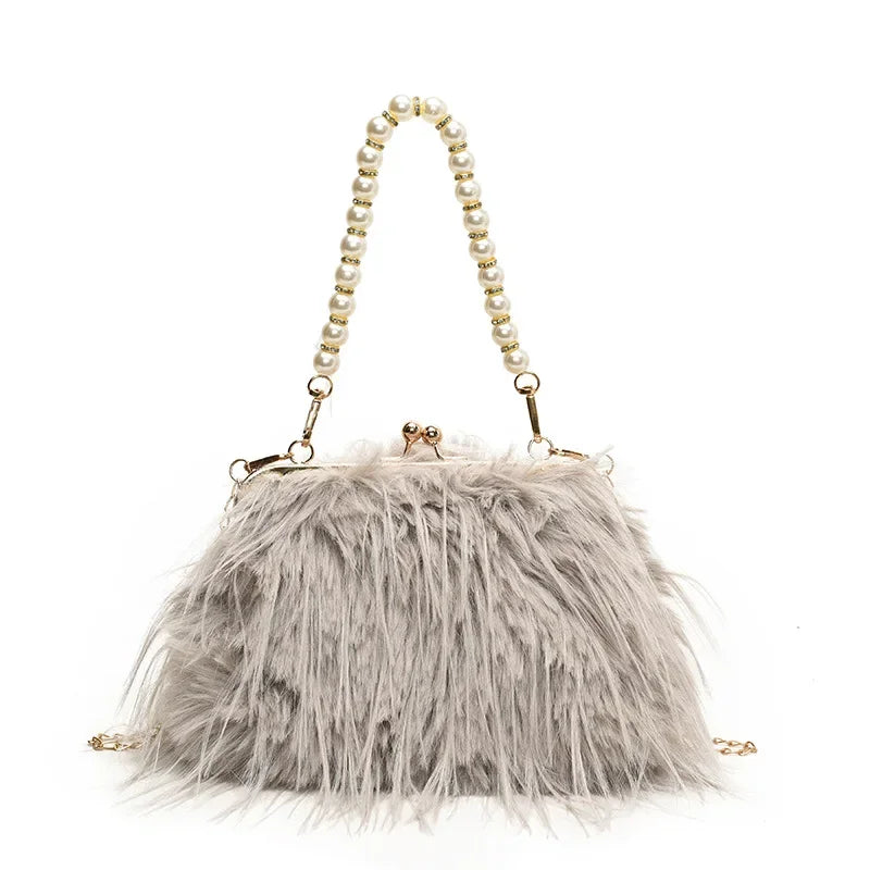 Bolsa feminina de pele sintética, bolsa de ombro felpuda, bolsa tiracolo, designer senhora, embreagem de concha, luxo, inverno, nova, 2022